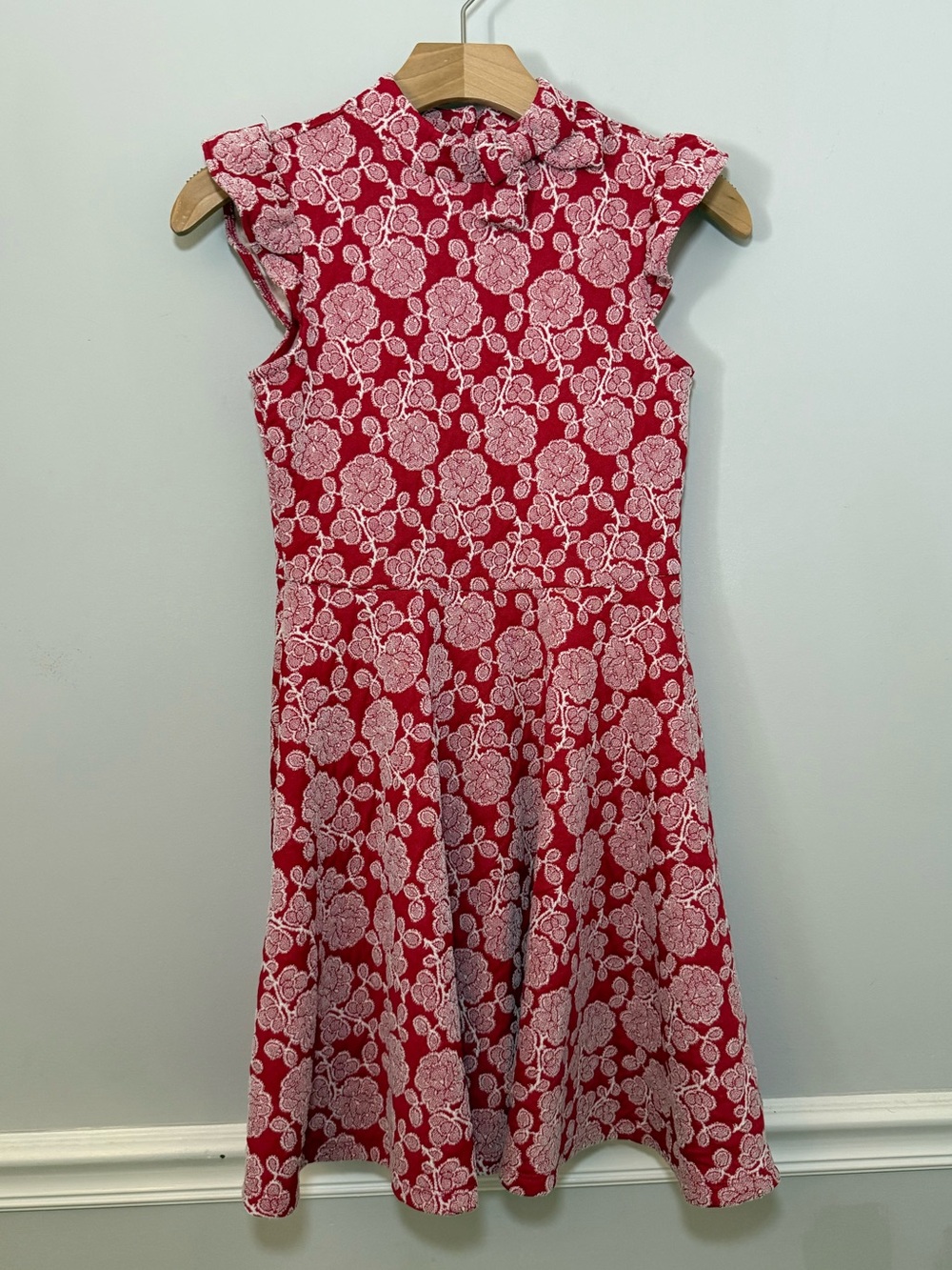 Janie and Jack Girls Red Floral Cap Sleeve Christmas holiday Dress. 12